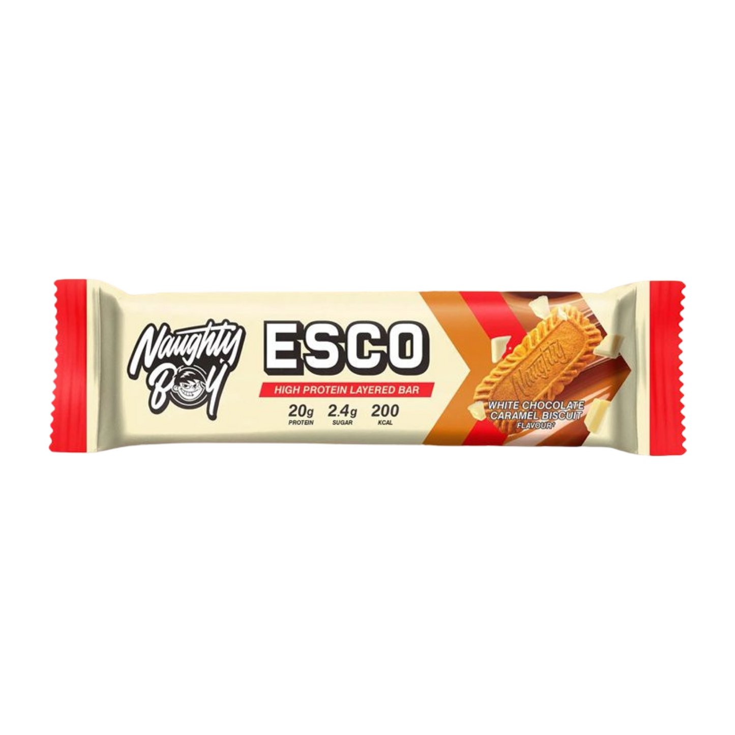 NAUGHTY BOY ESCO BAR - 65 G - WHITE CHOCOLATE CARAMEL BISCUIT