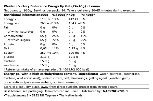 Weider Victory Endurance Energy Up Gel - 40g